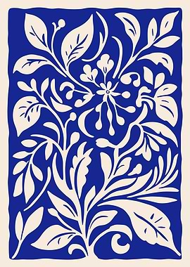 Floral Pattern in Blue and Beige