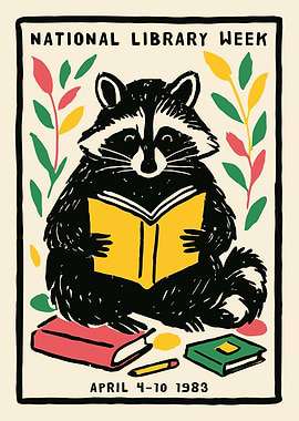National Library Week 1983 Raccoon Poster