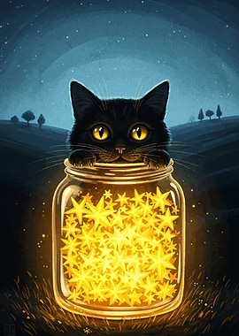 Black Cat in Star Jar