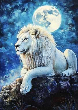 White Lion Under Moonlight Painting