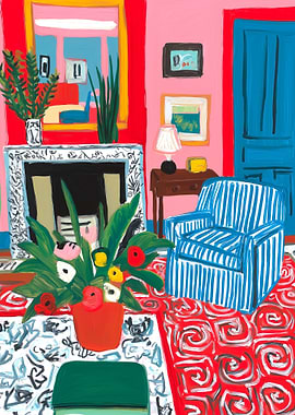 Colorful Interior Painting with Flowers