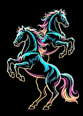 Two Rearing Horses Neon Art