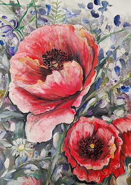 Red Poppies Floral Painting