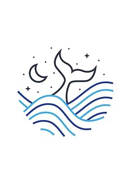Whale Tail Minimalist Line Art