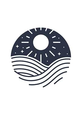 Minimalist Sun, Stars, and Waves Design