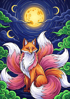 Nine-tailed Fox under the Moon