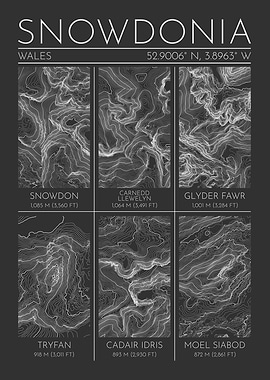 Snowdonia Wales Topographic Contour Map