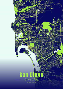 San Diego City Map Art