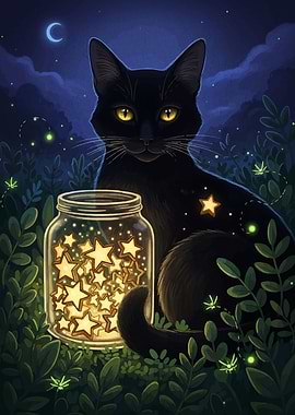 Black Cat and Jar of Stars