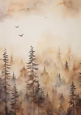 Vintage Forest with Birds