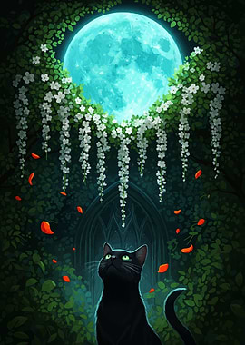 Black Cat Under Moonlight