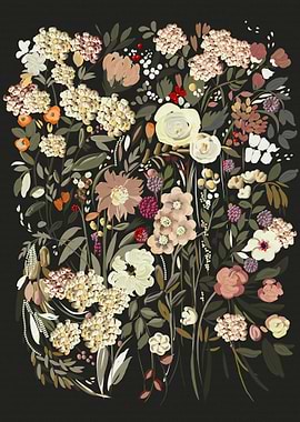 Floral Arrangement on Dark Background