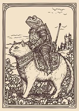 Frog Knight Riding Cat Illustration