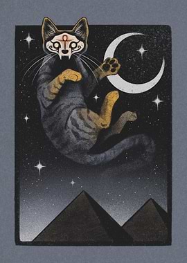 Cat with Moon and Pyramids