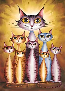 Stylized Cat Family Portrait