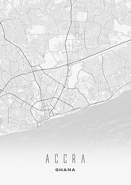 Accra Map Poster - Minimalist City Street Art Print, Ghana