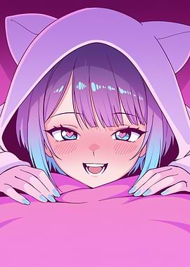 Anime Girl with Cat-Eared Hoodie