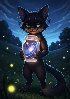 Cosmic Cat with Galaxy in Jar