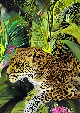 Leopard in Lush Jungle Painting