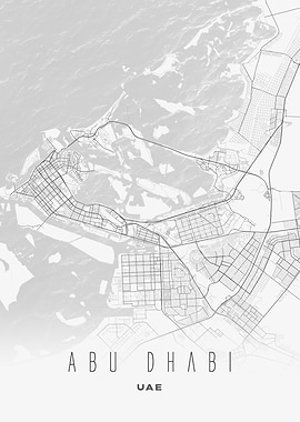 Abu Dhabi Map Poster - Modern Minimalist City Street Art Print, UAE Wall Decor