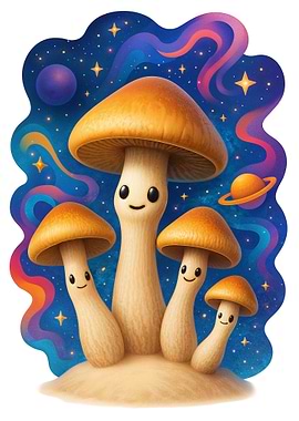 Cute Mushroom Family in Space