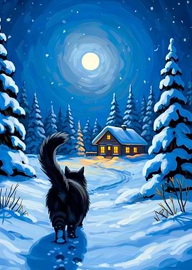Winter Night Cat Cabin