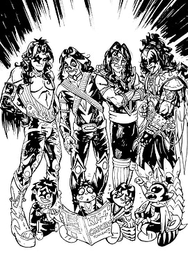 KISS Band Cartoon Black and White