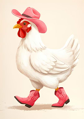 Chicken in Cowboy Hat and Boots