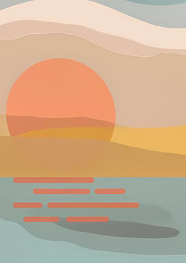 Minimalist Sunset Seascape Illustration