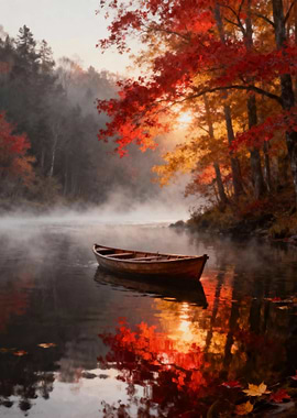 Autumn Lake with Boat