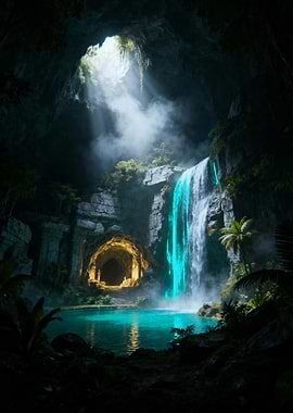 Mystical Cave Waterfall Oasis