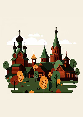 Russian Village Illustration