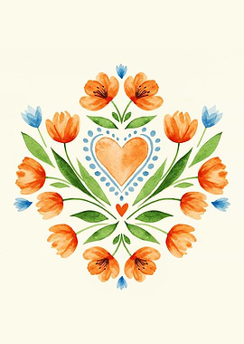 Floral Heart Watercolor Pattern