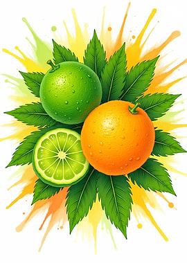 Citrus Fruits with Splash Background