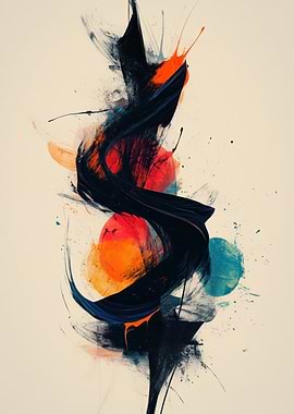 Abstract Brushstroke Painting with Colorful Accents