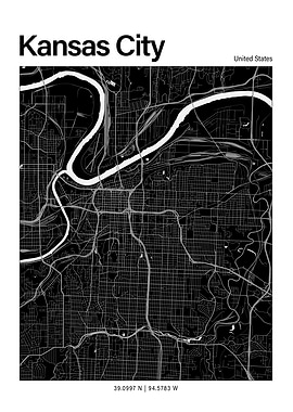 Kansas City Black and White Map