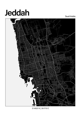 Jeddah Black and White Map