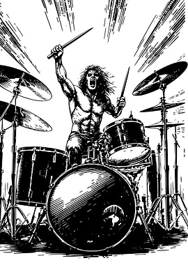 Drummer in Action Black and White