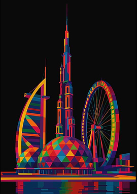 Dubai Skyline Colorful Pop Art