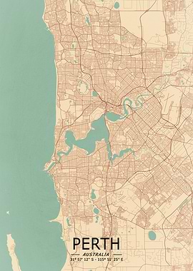 Perth Vintage Map