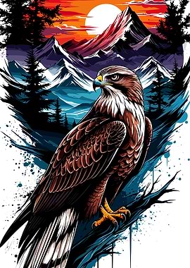 Eagle in Mountain Landscape Digital Art