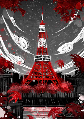 Tokyo Tower in Red and Gray