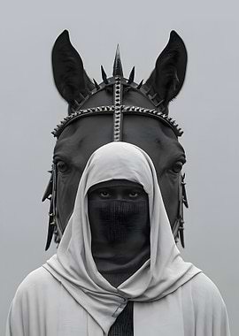 Mysterious Figure with Armored Black Horse