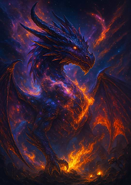 Cosmic Dragon with Fiery Accents