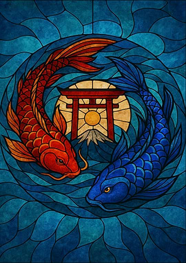 Koi Fish Yin Yang Stained Glass