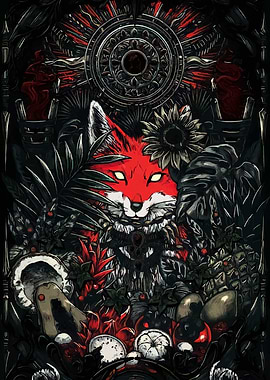 Fox in Dark Floral Ornament