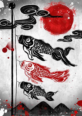 Koinobori Carp Streamers Illustration