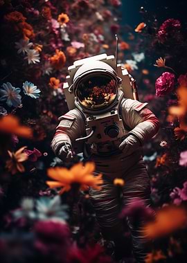 Astronaut in Floral Dreamscape
