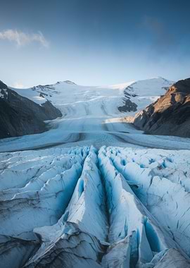 Glacier Landscape with Mountains and Blue Ice