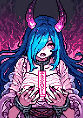 Pixel Art Demon Girl with Horns